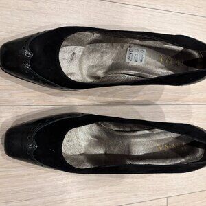 Anna Black Suede Pointed Brogue Heels